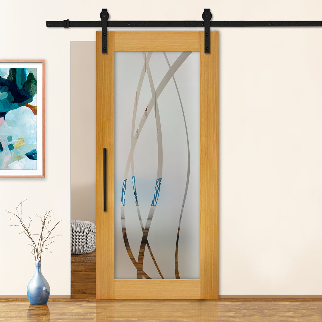 Sliding Barn Door with Frosted Design SBDF - 2350 - DoorDiscounter