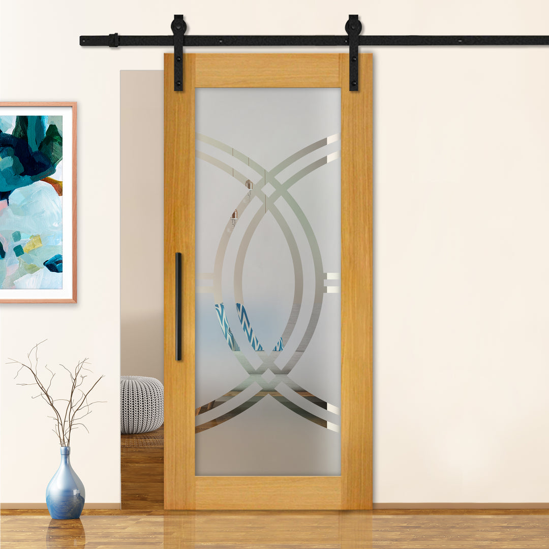 Sliding Barn Door with Frosted Design SBDF - 2354 - DoorDiscounter