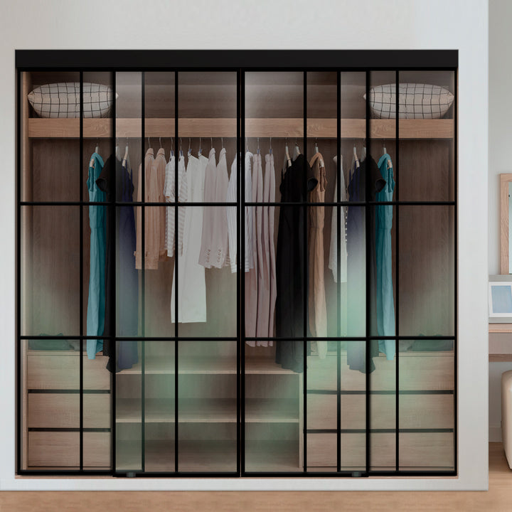 4 PANEL INDUSTRIAL STYLE FRAMELESS CLOSET SLIDING GLASS DOORS IFG4 - 3233 - DoorDiscounter