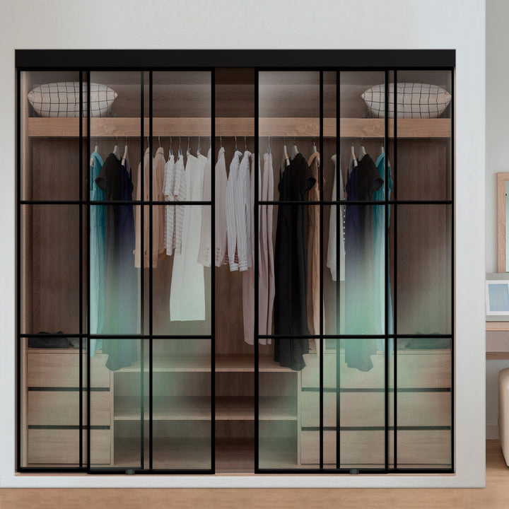 4 PANEL INDUSTRIAL STYLE FRAMELESS CLOSET SLIDING GLASS DOORS IFG4 - 3233 - DoorDiscounter