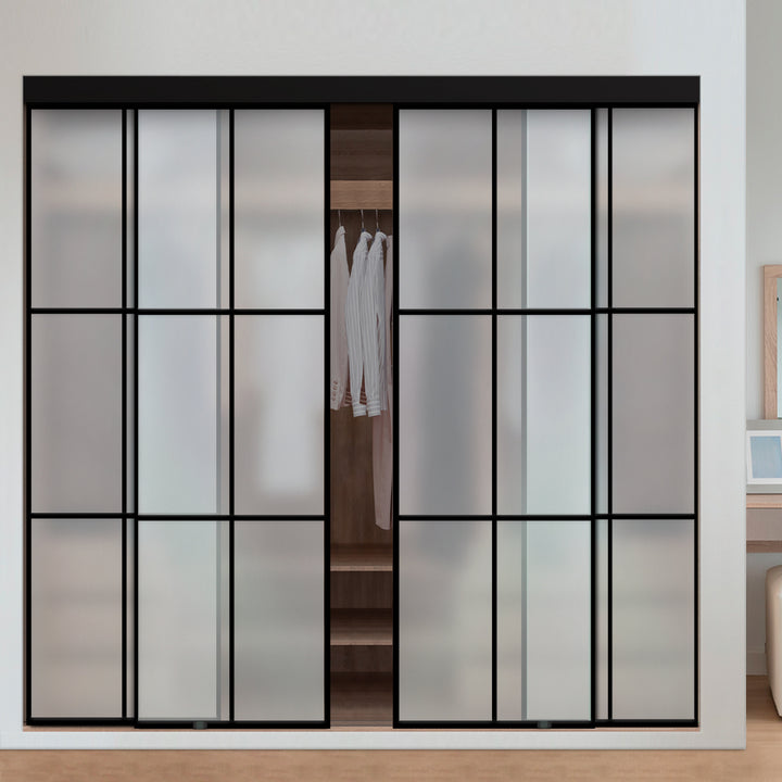 4 PANEL INDUSTRIAL STYLE FRAMELESS CLOSET SLIDING GLASS DOORS IFG4 - 3233 - DoorDiscounter