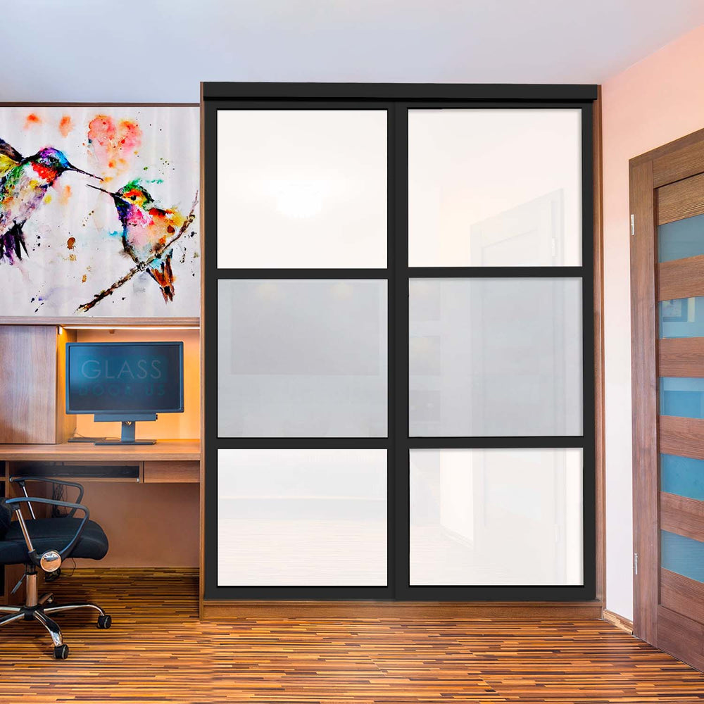CLOSET DOOR WITH 2 PANEL - FROSTED AND WHITE PAINTED GLASS - 2861 - DoorDiscounter