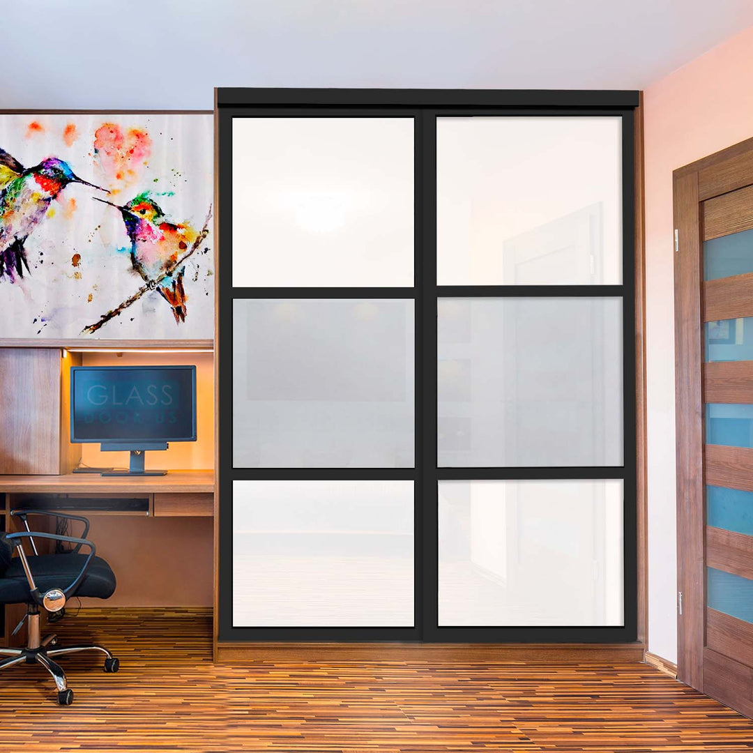 CLOSET DOOR WITH 2 PANEL - FROSTED AND WHITE PAINTED GLASS - 2861 - DoorDiscounter