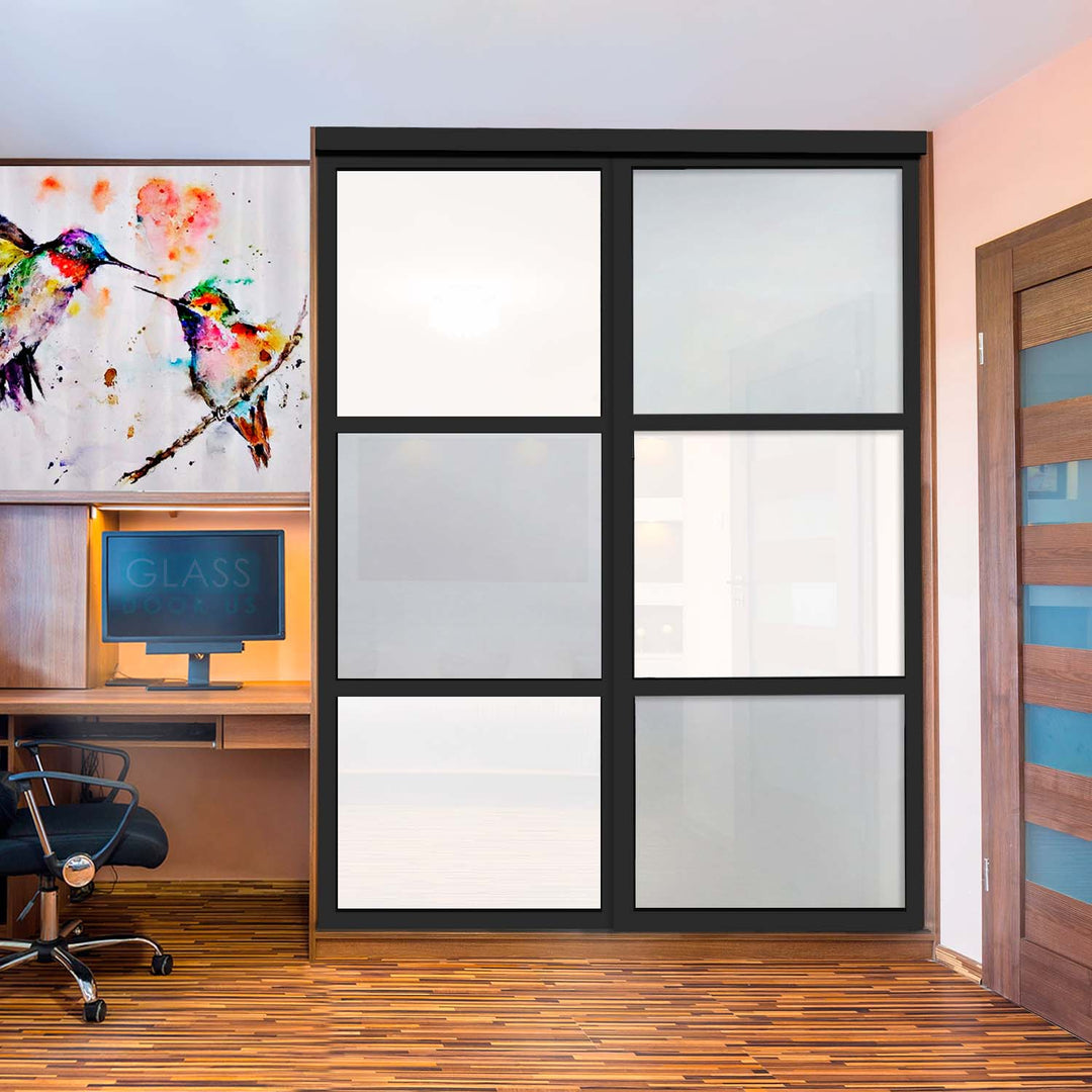 CLOSET DOOR WITH 2 PANEL - FROSTED AND WHITE PAINTED GLASS - 2861 - DoorDiscounter