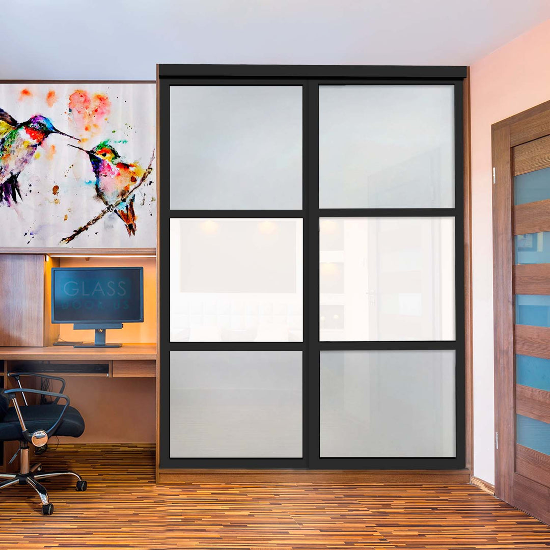 CLOSET DOOR WITH 2 PANEL - FROSTED AND WHITE PAINTED GLASS - 2861 - DoorDiscounter