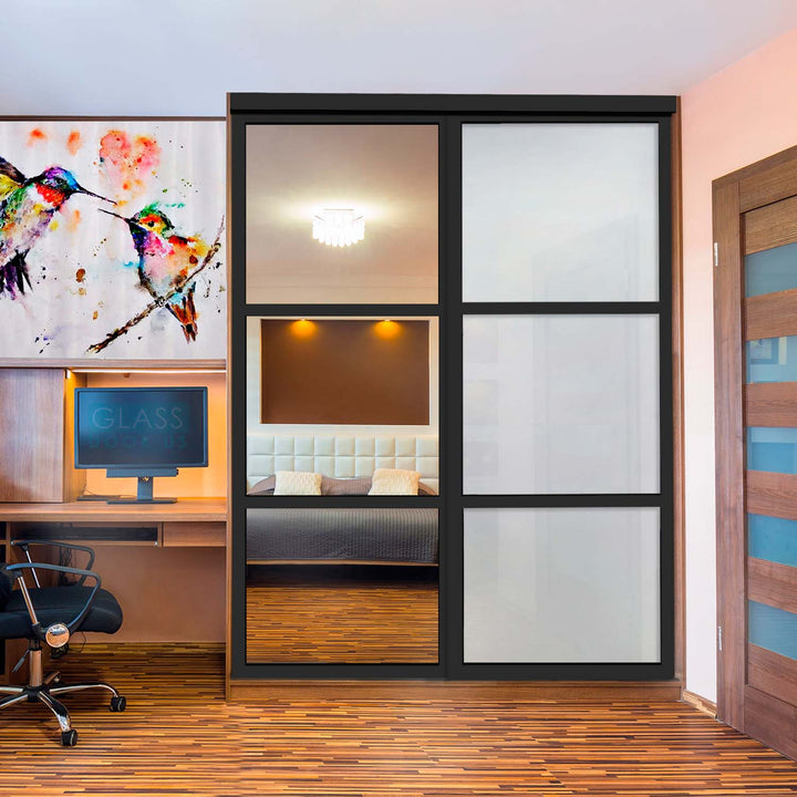 Closet Door with 2 Panel - Frosted and Mirror Glass - 2860 - DoorDiscounter