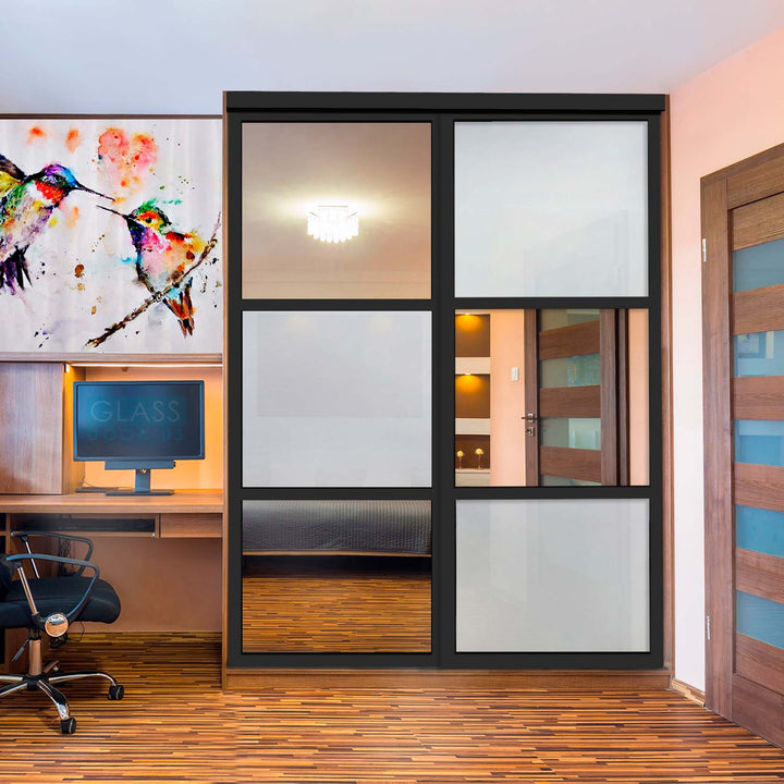 Closet Door with 2 Panel - Frosted and Mirror Glass - 2860 - DoorDiscounter