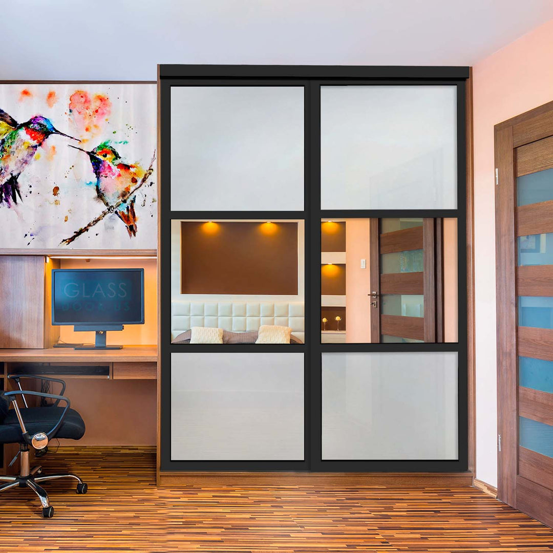 Closet Door with 2 Panel - Frosted and Mirror Glass - 2860 - DoorDiscounter