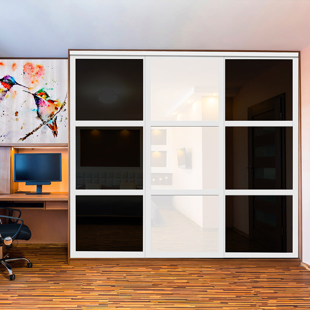 Closet Door with 3 Panel - Black and White Painted Glass - DoorDiscounter