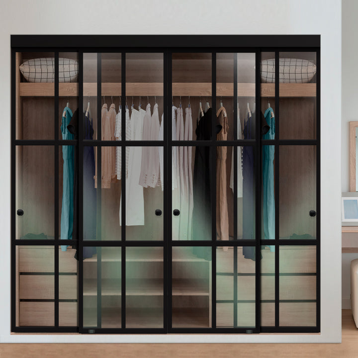 4 PANEL INDUSTRIAL STYLE FRAMELESS CLOSET SLIDING GLASS DOORS IFG4 - 3233 - DoorDiscounter