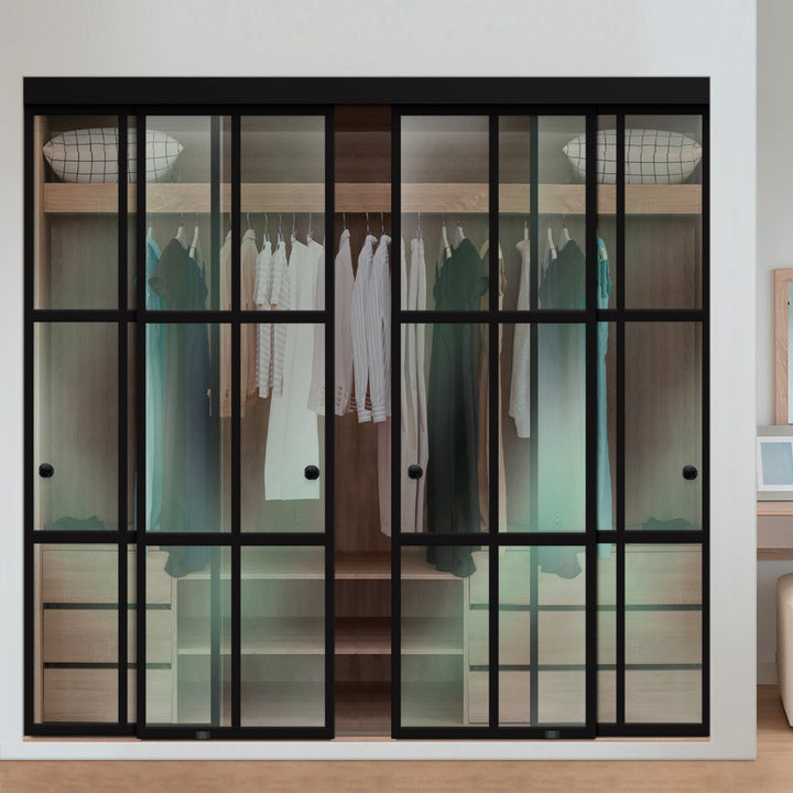 4 PANEL INDUSTRIAL STYLE FRAMELESS CLOSET SLIDING GLASS DOORS IFG4 - 3233 - DoorDiscounter