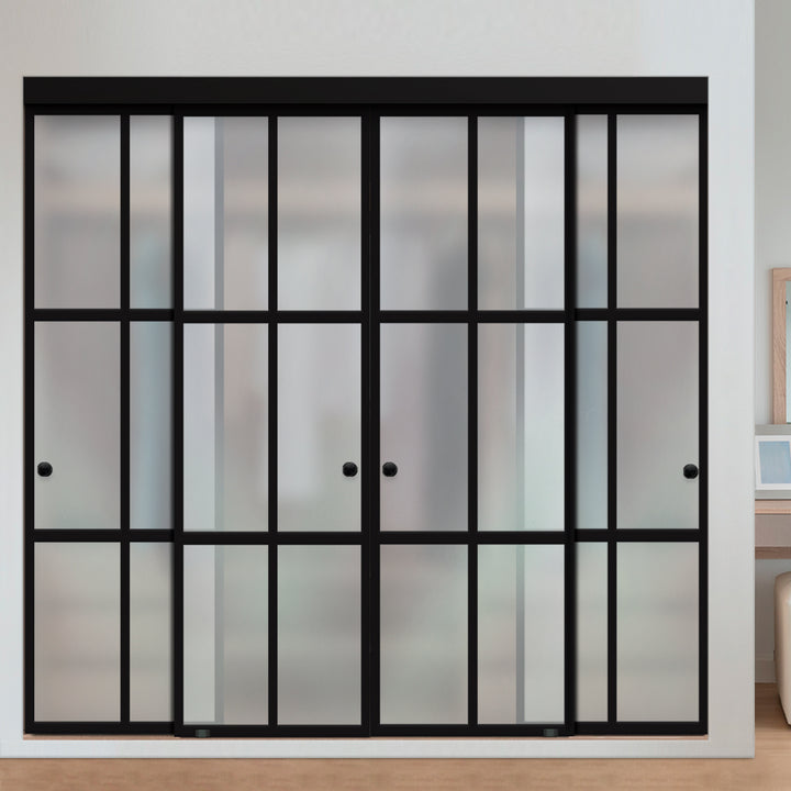 4 PANEL INDUSTRIAL STYLE FRAMELESS CLOSET SLIDING GLASS DOORS IFG4 - 3233 - DoorDiscounter