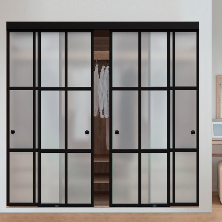 4 PANEL INDUSTRIAL STYLE FRAMELESS CLOSET SLIDING GLASS DOORS IFG4 - 3233 - DoorDiscounter