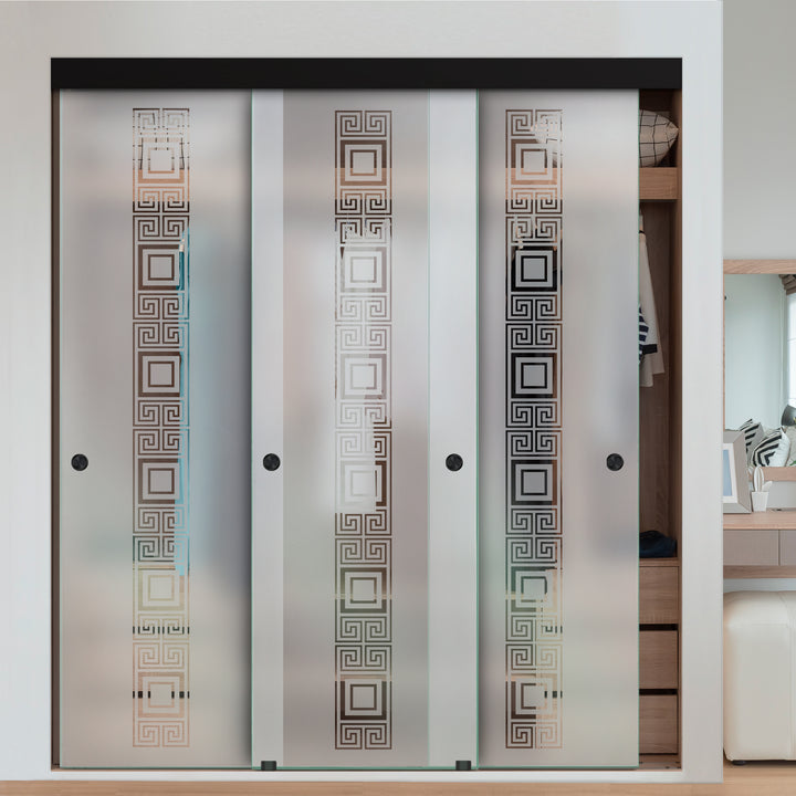 3 PANEL FRAMELESS CLOSET GLASS SLIDING BYPASS DOOR FSG3 - 3072 - DoorDiscounter