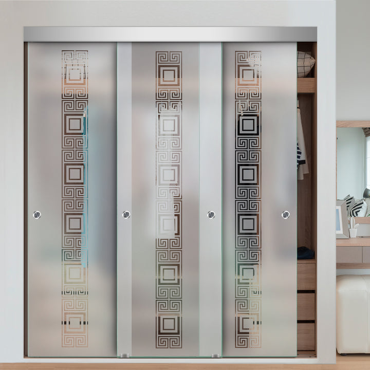 3 PANEL FRAMELESS CLOSET GLASS SLIDING BYPASS DOOR FSG3 - 3072 - DoorDiscounter