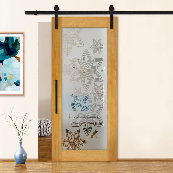 Sliding Barn Door with Frosted Design SBDF - 2372 - DoorDiscounter
