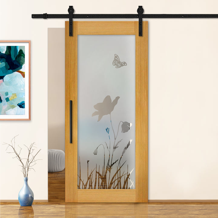 Sliding Barn Door with Frosted Design SBDF - 2373 - DoorDiscounter