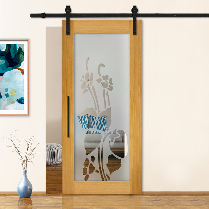 Sliding Barn Door with Frosted Design SBDF - 2376 - DoorDiscounter