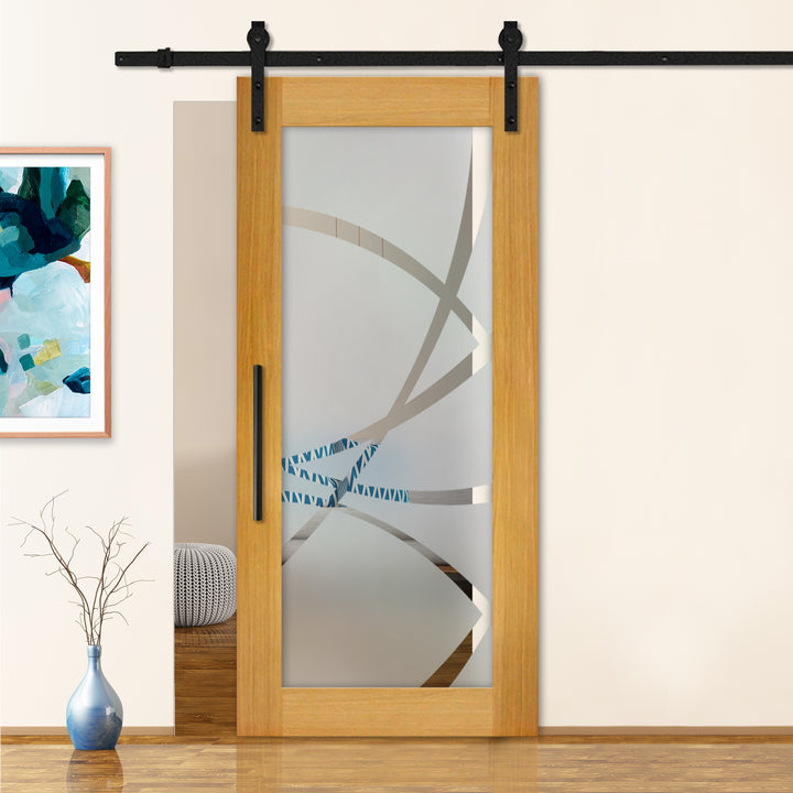 Sliding Barn Door with Frosted Design SBDF - 2377 - DoorDiscounter