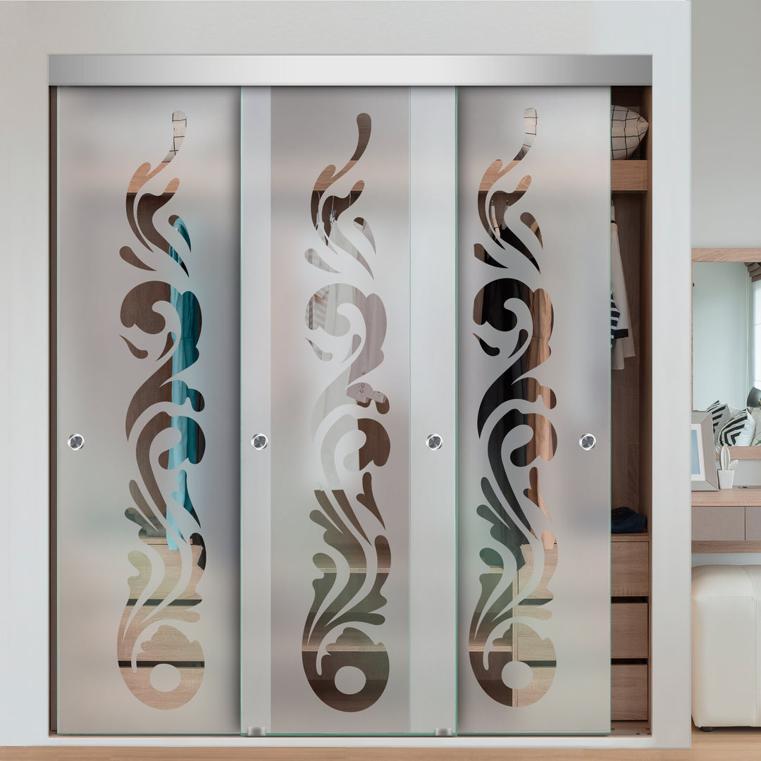 3 PANEL FRAMELESS CLOSET GLASS SLIDING BYPASS DOOR FSG3 - 3088 - DoorDiscounter