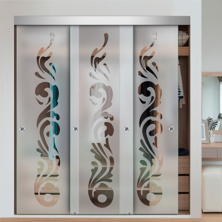3 PANEL FRAMELESS CLOSET GLASS SLIDING BYPASS DOOR FSG3 - 3088 - DoorDiscounter