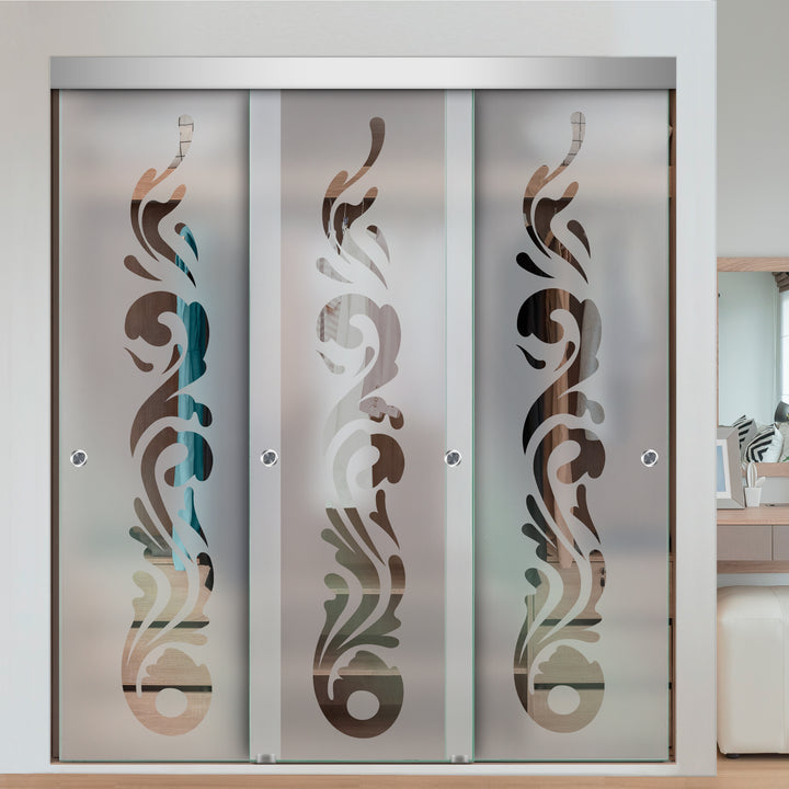 3 PANEL FRAMELESS CLOSET GLASS SLIDING BYPASS DOOR FSG3 - 3088 - DoorDiscounter