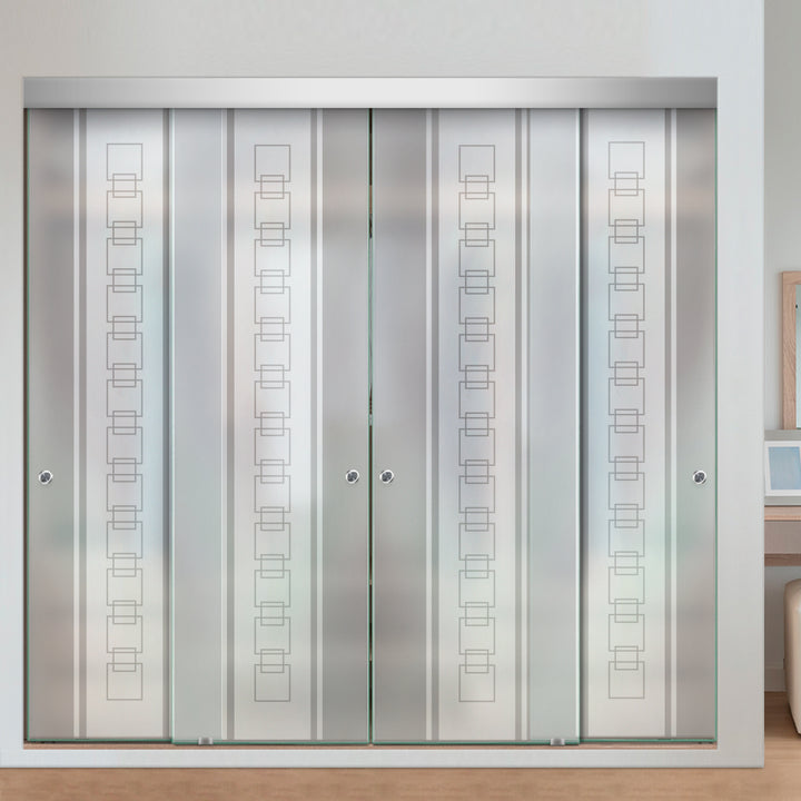 4 PANEL FRAMELESS CLOSET GLASS SLIDING BYPASS DOOR FSG4 - 3180 - DoorDiscounter