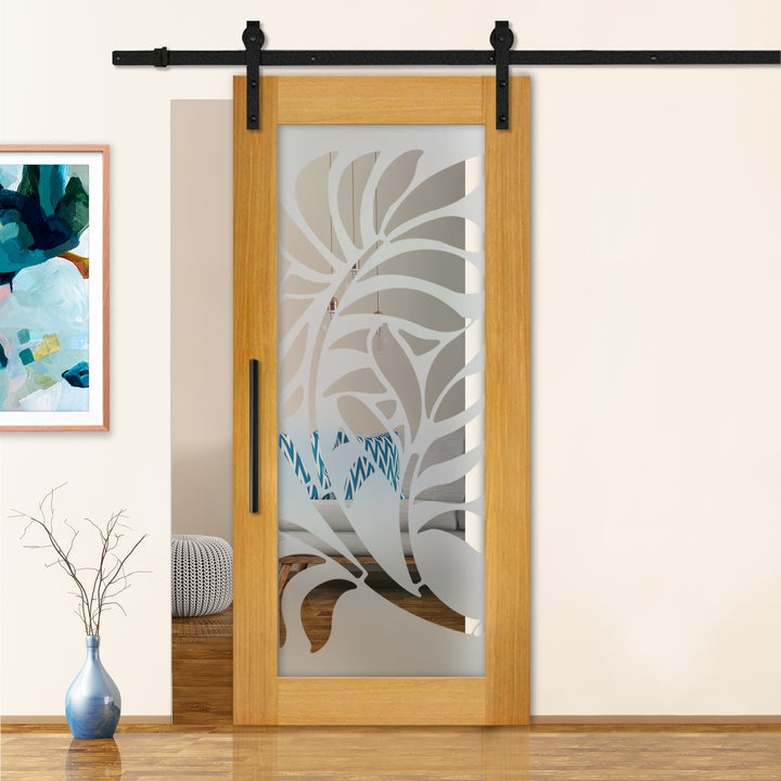 Sliding Barn Door with Frosted Design SBDF - 2335 - DoorDiscounter