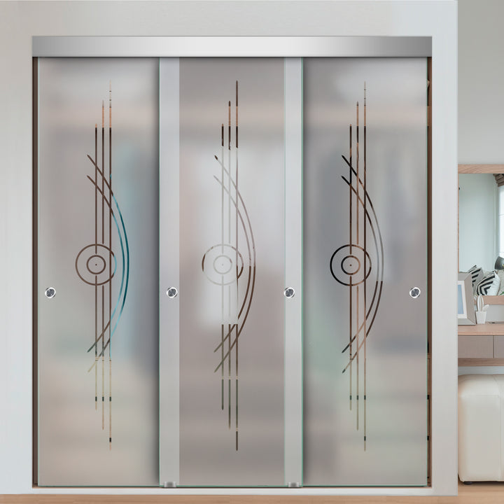 3 PANEL FRAMELESS CLOSET GLASS SLIDING BYPASS DOOR FSG3 - 3274 - DoorDiscounter