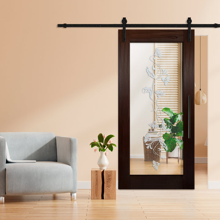 SOLID WOOD MIRROR SLIDING BARN DOOR WITH WITH VARIOUS FROSTED DESING MSFP - 3258 - DoorDiscounter