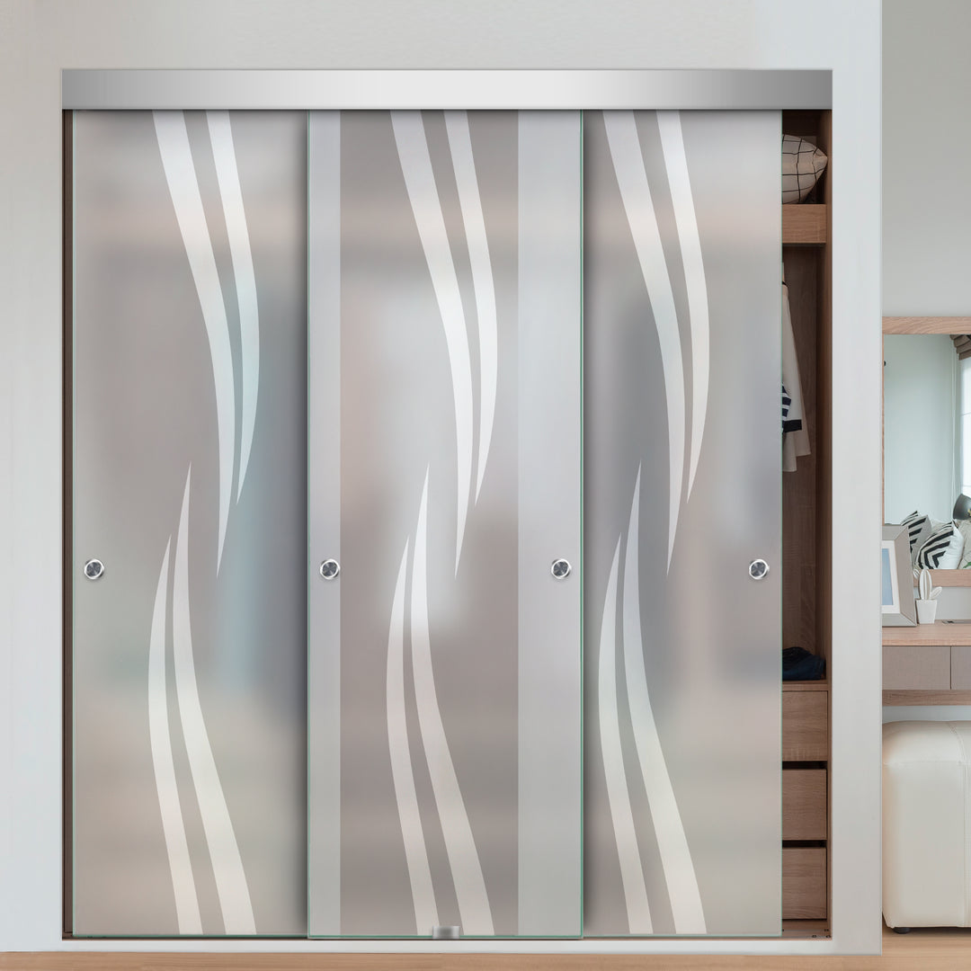 3 PANEL FRAMELESS CLOSET GLASS SLIDING BYPASS DOOR FSG3 - 3179 - DoorDiscounter