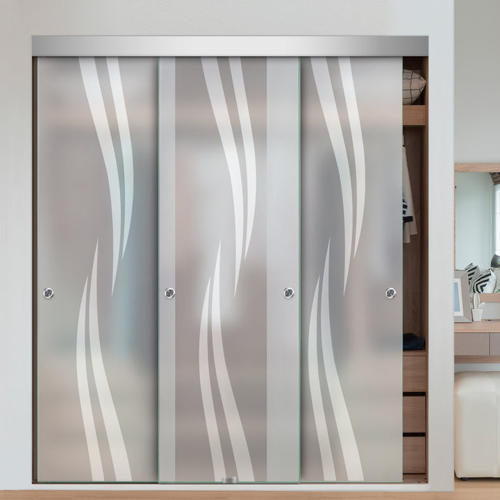 3 PANEL FRAMELESS CLOSET GLASS SLIDING BYPASS DOOR FSG3 - 3179 - DoorDiscounter