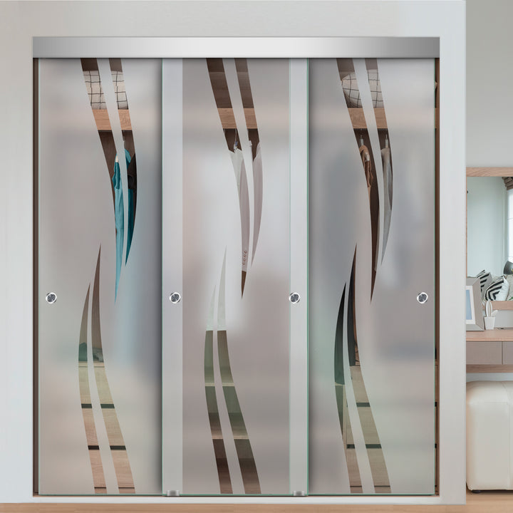 3 PANEL FRAMELESS CLOSET GLASS SLIDING BYPASS DOOR FSG3 - 3179 - DoorDiscounter