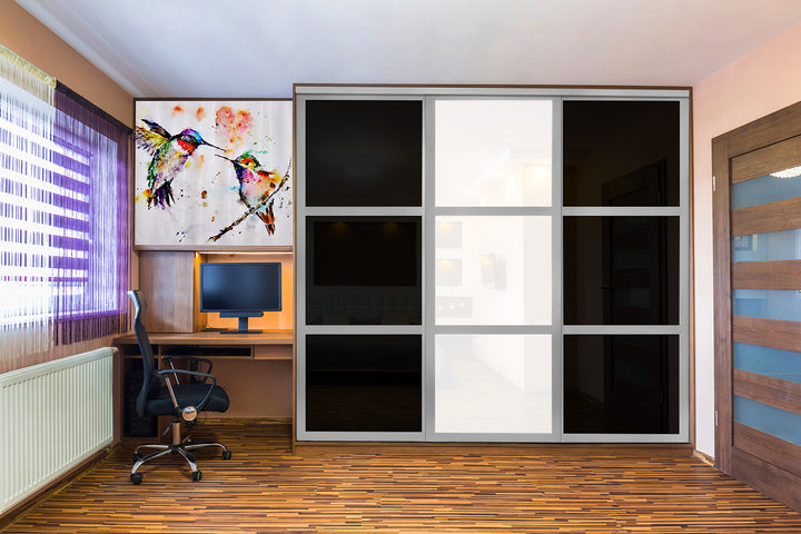 Closet Door with 3 Panel - Black and White Painted Glass - DoorDiscounter