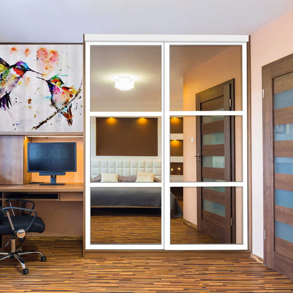 Wardrobe Door With White Painted Glass and Mirror Inserted 2 Panel WWGI - 1044 - DoorDiscounter