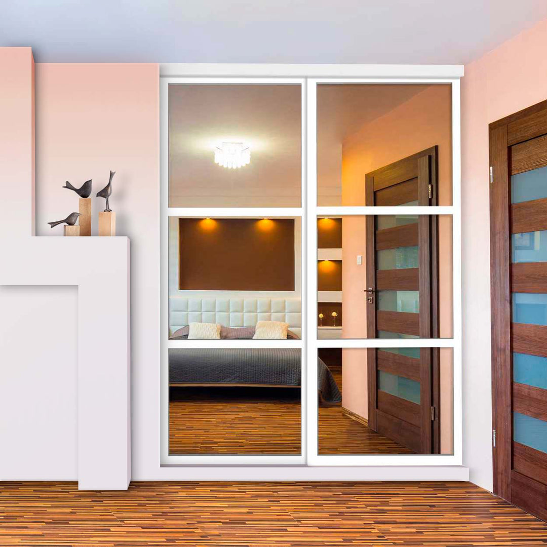 Closet Door with 2 Panel - White and Mirror Painted Glass - 1324 - DoorDiscounter