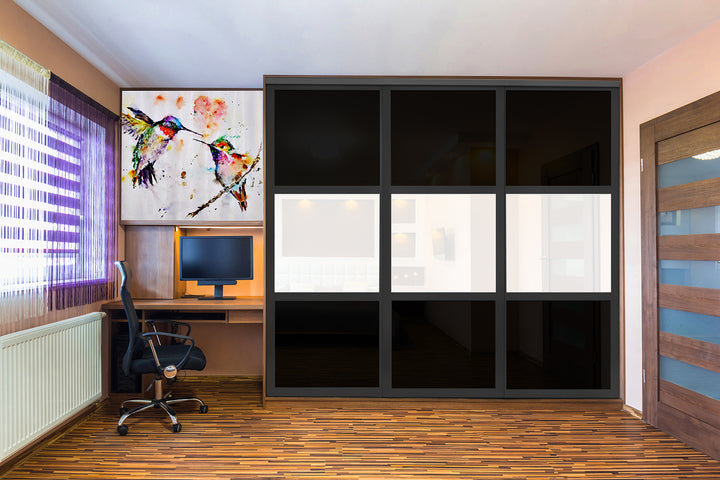 Closet Door with 3 Panel - Black and White Painted Glass - DoorDiscounter