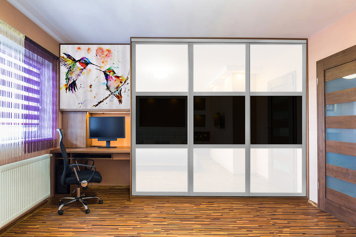 Closet Door with 3 Panel - Black and White Painted Glass - DoorDiscounter