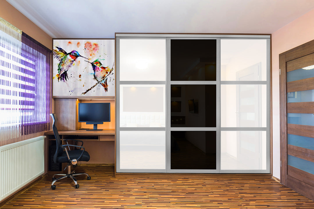 Closet Door with 3 Panel - Black and White Painted Glass - DoorDiscounter