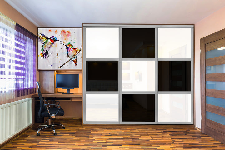 Closet Door with 3 Panel - Black and White Painted Glass - DoorDiscounter