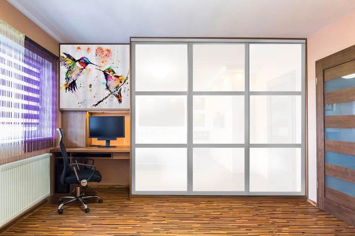 Closet Door with 3 Panel - Black and White Painted Glass - DoorDiscounter