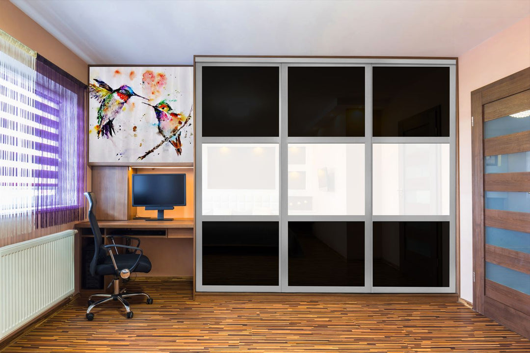 Closet Door with 3 Panel - Black and White Painted Glass - DoorDiscounter
