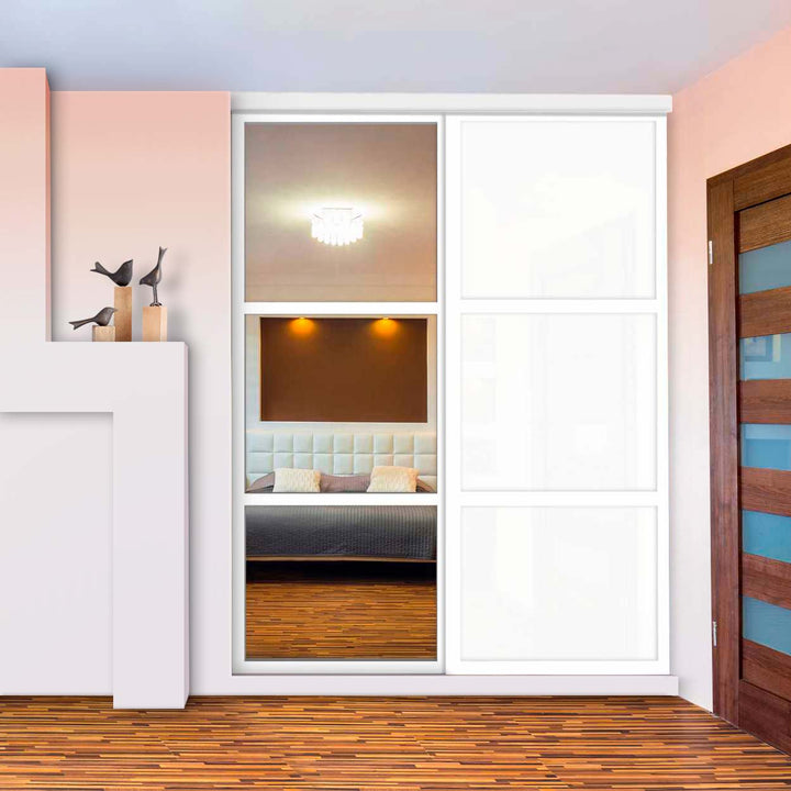 Closet Door with 2 Panel - White and Mirror Painted Glass - 1324 - DoorDiscounter