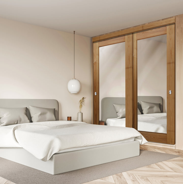 Mirror Bypass Sliding Closet Door with Mirror Panel PLMD - 2588 - DoorDiscounter