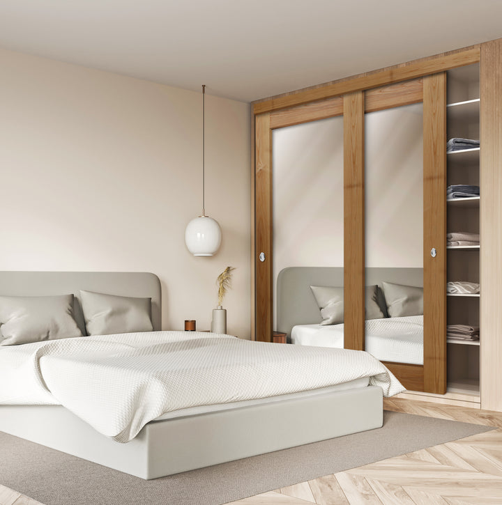 Mirror Bypass Sliding Closet Door with Mirror Panel PLMD - 2588 - DoorDiscounter