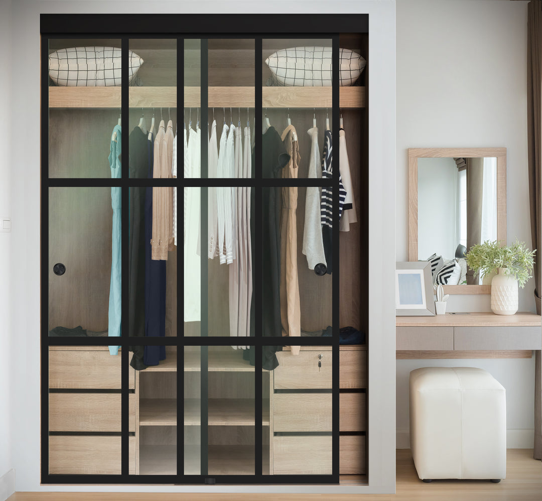 INDUSTRIAL STYLE FRAMELESS CLOSET SLIDING GLASS DOORS IFGD - 3025 - DoorDiscounter