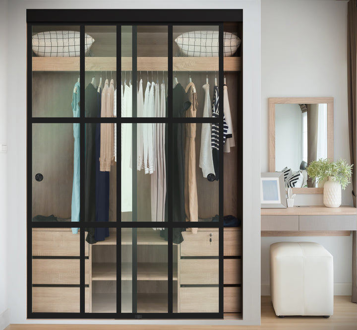 INDUSTRIAL STYLE FRAMELESS CLOSET SLIDING GLASS DOORS IFGD - 3025 - DoorDiscounter