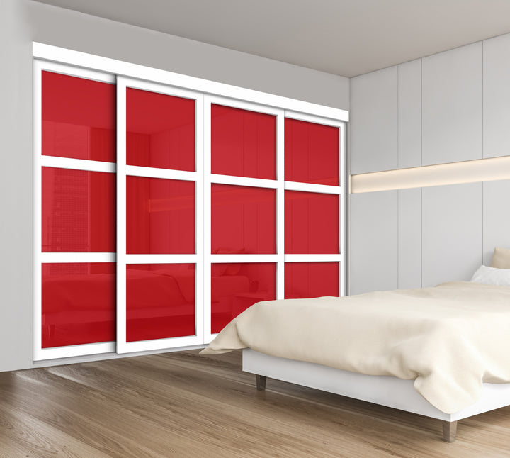 CLOSET DOOR WITH 4 PANEL -  RED PAINTED GLASS SSM4 - 2749 - DoorDiscounter