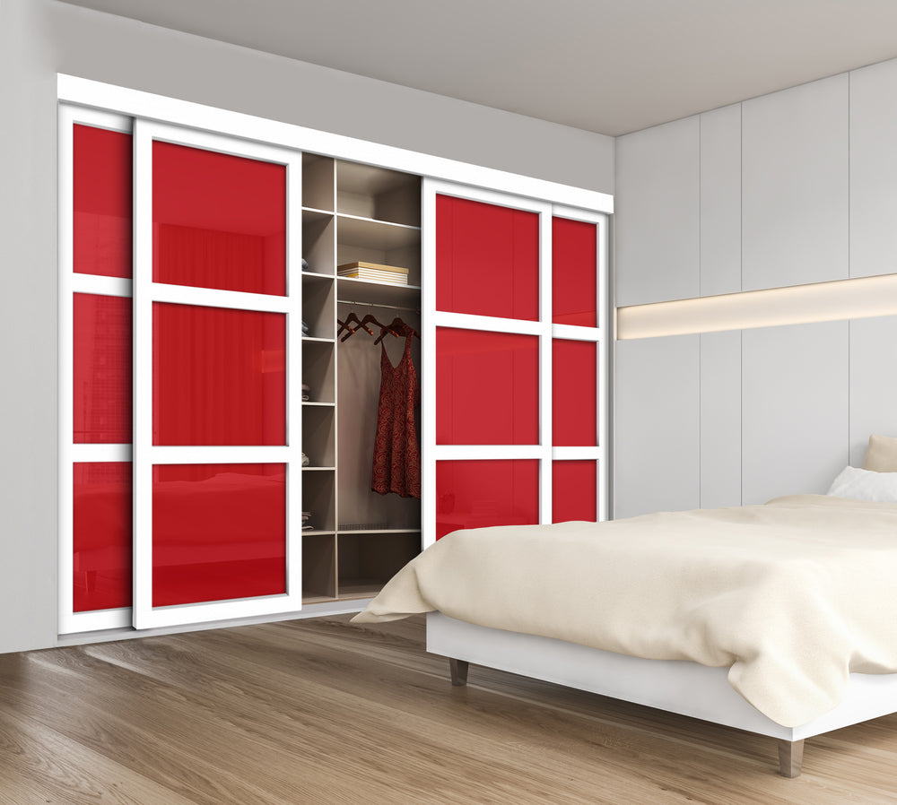 CLOSET DOOR WITH 4 PANEL -  RED PAINTED GLASS SSM4 - 2749 - DoorDiscounter