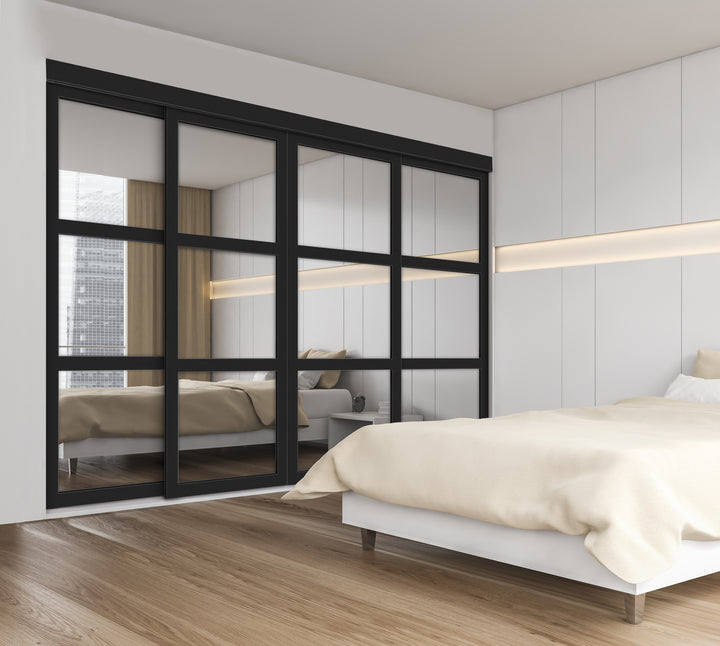 CLOSET DOOR WITH 4 PANEL - MIRROR GLASS PANEL SSM4 - 2732 - DoorDiscounter